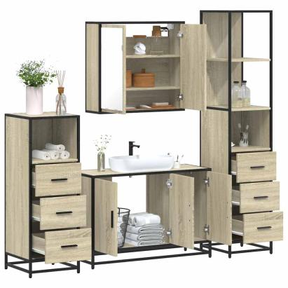 Set de mobilier de baie din 4 piese din lemn de stejar Sonoma GartenMobel Dekor