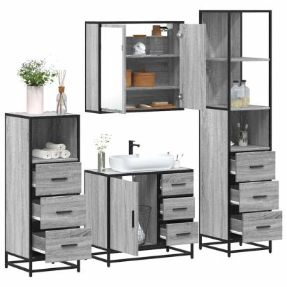 Set de mobilier de baie 4 piese Lemn stratificat gri Sonoma GartenMobel Dekor