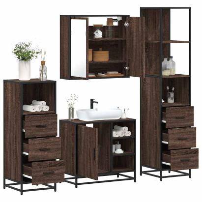 Set de mobilier de baie din 4 piese din lemn de stejar maro GartenMobel Dekor