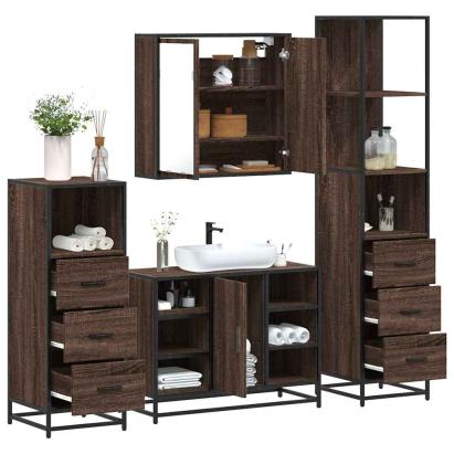 Set de mobilier de baie din 4 piese din lemn de stejar maro GartenMobel Dekor