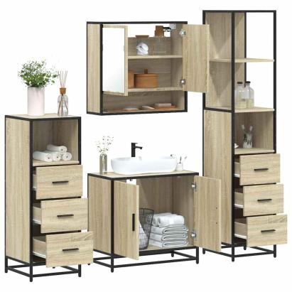 Set de mobilier de baie din 4 piese din lemn de stejar Sonoma GartenMobel Dekor