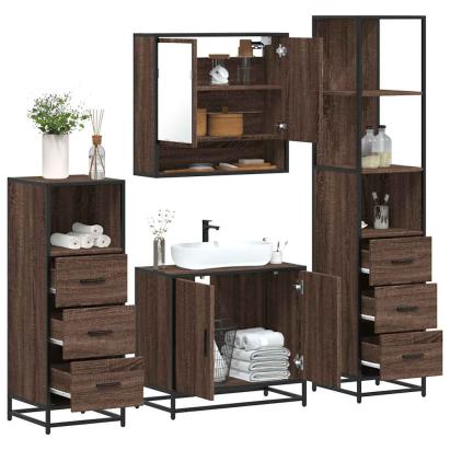 Set de mobilier de baie din 4 piese din lemn de stejar maro GartenMobel Dekor