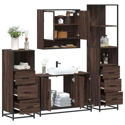 Set de mobilier de baie din 4 piese din lemn de stejar maro GartenMobel Dekor