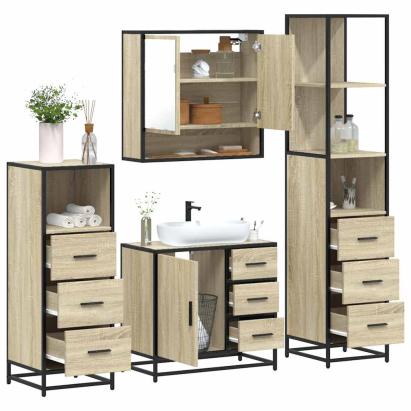 Set de mobilier de baie din 4 piese din lemn de stejar Sonoma GartenMobel Dekor