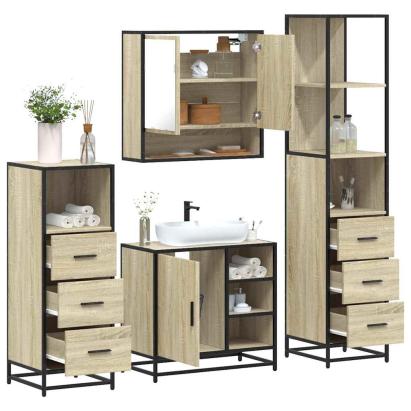 Set de mobilier de baie din 4 piese din lemn de stejar Sonoma GartenMobel Dekor