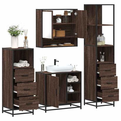 Set de mobilier de baie din 4 piese din lemn de stejar maro GartenMobel Dekor