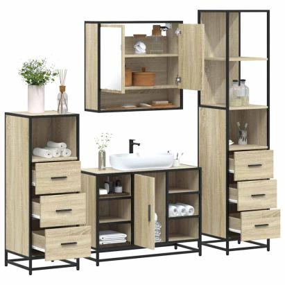 Set de mobilier de baie din 4 piese din lemn de stejar Sonoma GartenMobel Dekor