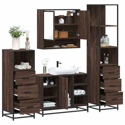 Set de mobilier de baie din 4 piese din lemn de stejar maro GartenMobel Dekor