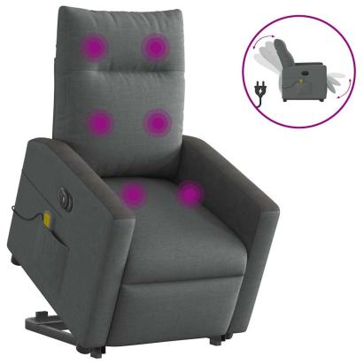 Fotoliu electric masaj rabatabil cu ridicare, gri închis textil GartenMobel Dekor