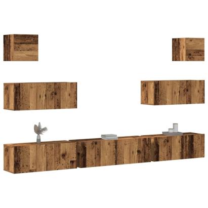 Set dulap TV 7 piese montat pe perete lemn vechi lemn prelucrat GartenMobel Dekor