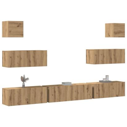 Set dulap TV 7 piese montat pe perete Stejar artizanal GartenMobel Dekor