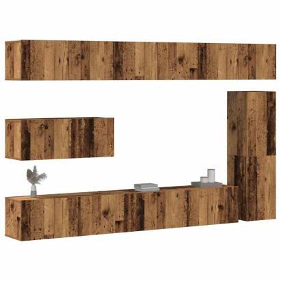 Set dulap TV 7 piese montat pe perete lemn vechi lemn prelucrat GartenMobel Dekor