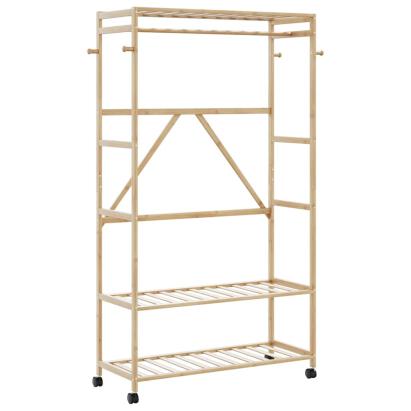 Suport pentru haine cu rafturi și roți 110x40x180 cm bambus GartenMobel Dekor