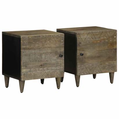 Noptiere 2 buc Gri deschis 40x33x46 cm Lemn masiv de mango GartenMobel Dekor