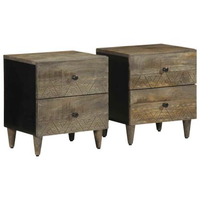 Noptiere 2 buc Gri deschis 40x33x46 cm Lemn masiv de mango GartenMobel Dekor