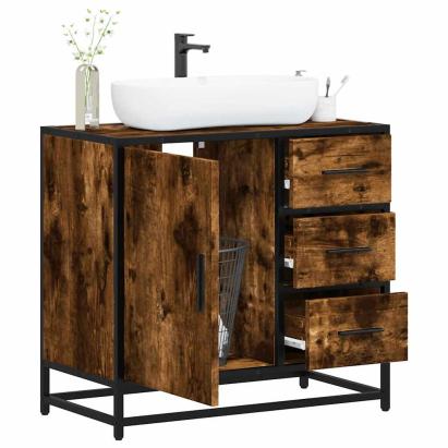 Dulap pentru chiuvetă de baie stejar afumat 65x33x60 cm lemn GartenMobel Dekor