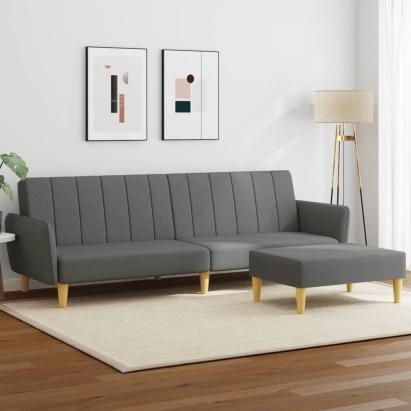 Canapea extensibilă cu taburet, 2 locuri, gri închis, textil GartenMobel Dekor