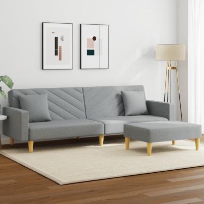 Canapea extensibilă cu pernuță și taburet 2 locuri gri textil GartenMobel Dekor