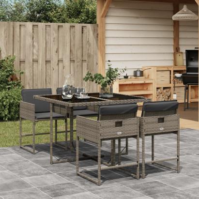 Set mobilier de grădină cu perne, 5 piese, gri, poliratan GartenMobel Dekor