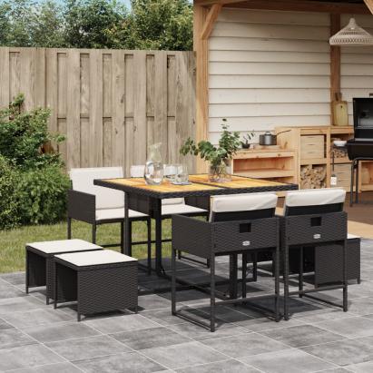 Set mobilier de grădină cu perne, 9 piese, negru, poliratan GartenMobel Dekor