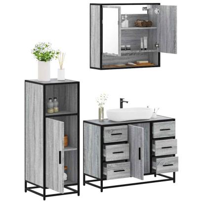 Set mobilier de baie, 3 piese, gri sonoma, lemn prelucrat GartenMobel Dekor