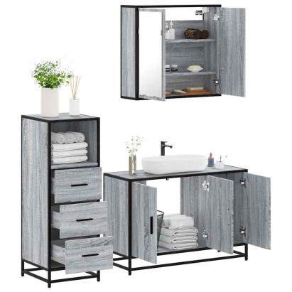 Set mobilier de baie, 3 piese, gri sonoma, lemn prelucrat GartenMobel Dekor