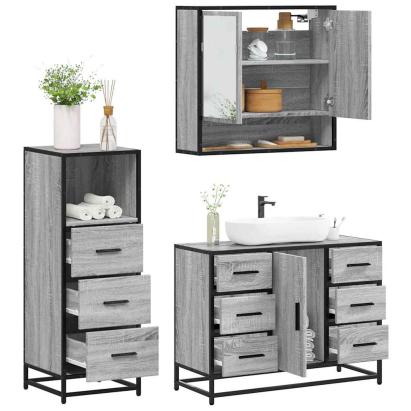 Set mobilier de baie, 3 piese, gri sonoma, lemn prelucrat GartenMobel Dekor