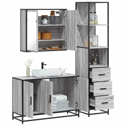 Set mobilier de baie, 3 piese, gri sonoma, lemn prelucrat GartenMobel Dekor