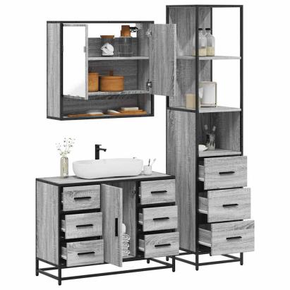 Set mobilier de baie, 3 piese, gri sonoma, lemn prelucrat GartenMobel Dekor