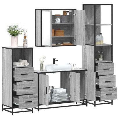 Set de mobilier de baie 4 piese Lemn stratificat gri Sonoma GartenMobel Dekor