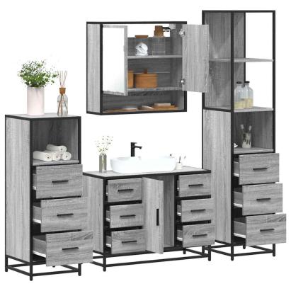 Set de mobilier de baie 4 piese Lemn stratificat gri Sonoma GartenMobel Dekor