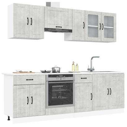 Set dulapuri de bucătărie 8 piese „Kalmar” gri beton Lemn GartenMobel Dekor