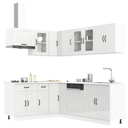 Set dulap de bucătărie 11 piese „Lucca” alb lucios Lemn GartenMobel Dekor
