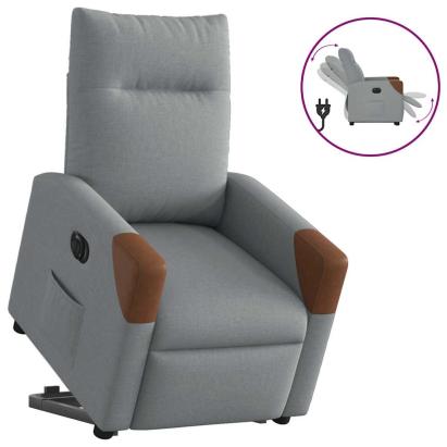 Fotoliu electric rabatabil cu ridicare, gri deschis, textil GartenMobel Dekor