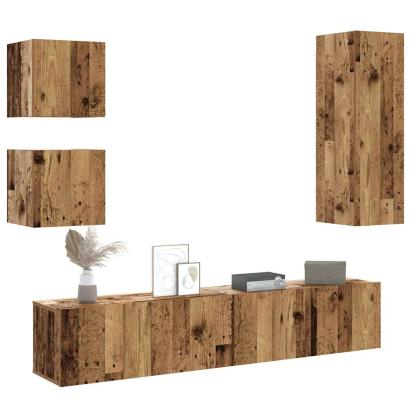 Set dulap TV 5 piese montat pe perete lemn vechi lemn prelucrat GartenMobel Dekor