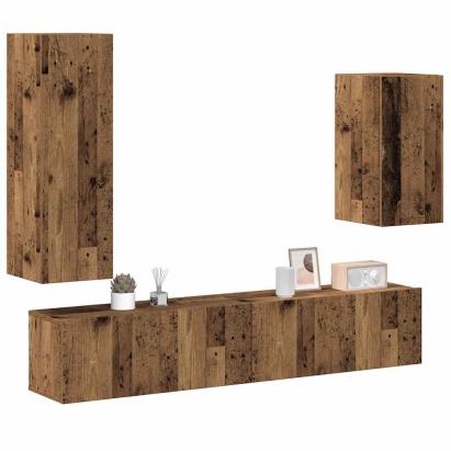 Set dulap TV 4 piese montat pe perete lemn vechi lemn prelucrat GartenMobel Dekor