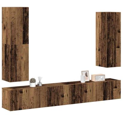 Set dulap TV 4 piese montat pe perete lemn vechi lemn prelucrat GartenMobel Dekor