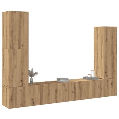Set dulap TV 4 piese montat pe perete Stejar artizanal GartenMobel Dekor