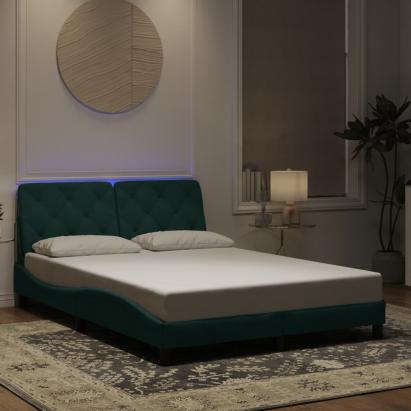 Cadru de pat cu lumini LED, verde închis, 140x190 cm, catifea GartenMobel Dekor