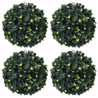 Bile artificiale din lemn de cimiș cu lumini LED 4 buc Verde GartenMobel Dekor