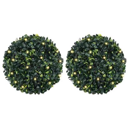 Mingi artificiale din lemn de cimiș cu lumini LED 2 buc Verde GartenMobel Dekor