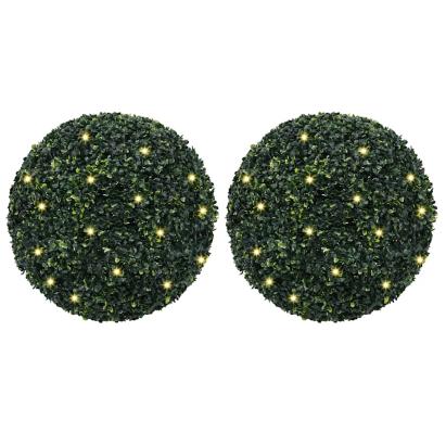 Mingi artificiale din lemn de cimiș cu lumini LED 2 buc Verde GartenMobel Dekor