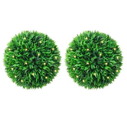 Mingi artificiale din lemn de cimiș cu lumini LED 2 buc Verde GartenMobel Dekor