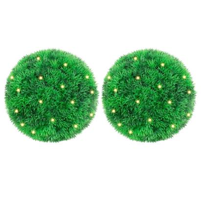 Mingi artificiale din lemn de cimiș cu lumini LED 2 buc Verde GartenMobel Dekor