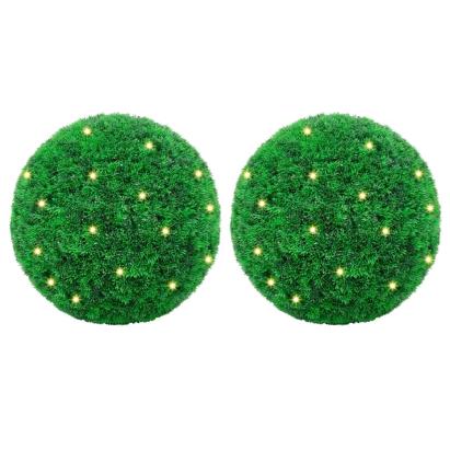 Mingi artificiale din lemn de cimiș cu lumini LED 2 buc Verde GartenMobel Dekor