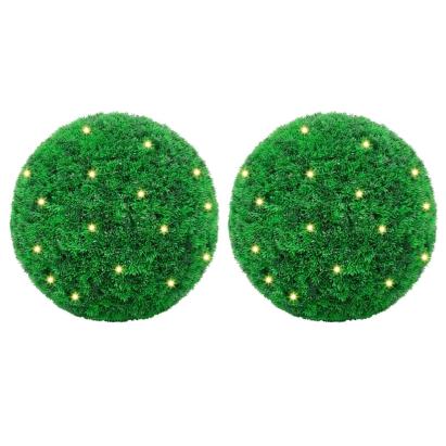 Mingi artificiale din lemn de cimiș cu lumini LED 2 buc Verde GartenMobel Dekor