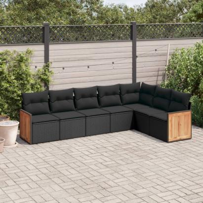 Set canapele de grădină cu perne, 7 piese, negru, poliratan GartenMobel Dekor