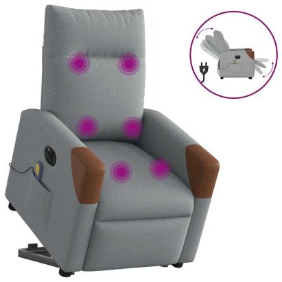 Fotoliu electric masaj rabatabil cu ridicare, gri închis textil GartenMobel Dekor