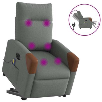Fotoliu electric masaj rabatabil cu ridicare, gri închis textil GartenMobel Dekor