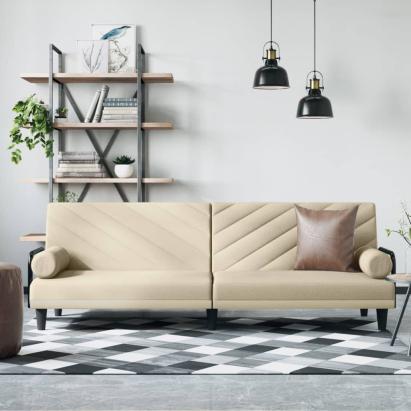 Canapea extensibilă cu cotiere, crem, material textil GartenMobel Dekor